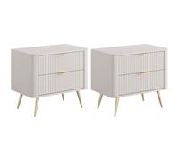 PASCAL MORABITO Vente-Unique - Lot de 2 Tables de Chevet - 2 tiroirs - Beige et doré - ELONARIA