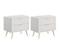 PASCAL MORABITO Vente-Unique - Lot de 2 Tables de Chevet - 2 tiroirs - Blanc et doré - ELONARIA