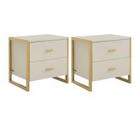 PASCAL MORABITO Vente-Unique - Lot de 2 Tables de Chevet 2 tiroirs - MDF - Beige et doré - OMBRELIA