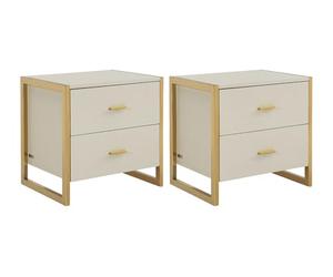 PASCAL MORABITO Vente-Unique - Lot de 2 Tables de Chevet 2 tiroirs - MDF - Beige et doré - OMBRELIA