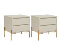 PASCAL MORABITO Vente-Unique - Lot de 2 Tables de Chevet 2 tiroirs - MDF et métal - Beige et doré - KORASA