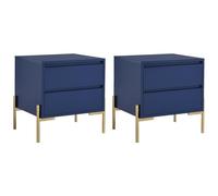 PASCAL MORABITO Vente-Unique - Lot de 2 Tables de Chevet avec 2 tiroirs - MDF et métal - Bleu laqué et doré - KORASA