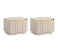 Lot de 2 tables de chevet suspendues ou à poser avec 1 tiroir - MDF - Beige et doré - POSINIA de