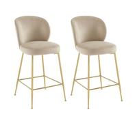 PASCAL MORABITO Vente-Unique - Lot de 2 tabourets de Bar en Velours et métal doré - Beige - POLPONA