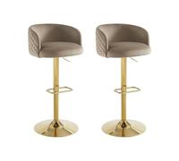 PASCAL MORABITO Vente-Unique - Lot de 2 tabourets de Bar en Velours et métal doré - Hauteur réglable - Beige - PERLANITA