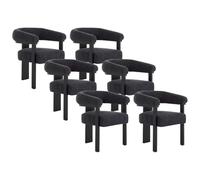 PASCAL MORABITO Vente-Unique - Lot de 6 chaises avec accoudoirs en Tissu Bouclette et Bois d'hévéa Noir - Anthracite foncé - LIVELIA - Salle à Manger
