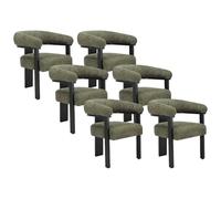 PASCAL MORABITO Vente-Unique - Lot de 6 chaises avec accoudoirs en Tissu Bouclette et Bois d'hévéa Noir - Kaki - LIVELIA - Salle à Manger