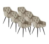 PASCAL MORABITO Vente-Unique - Lot de 6 chaises avec accoudoirs en Velours et métal Noir - Beige - MOBELIA - Salle à Manger