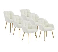 PASCAL MORABITO Vente-Unique - Lot de 6 chaises avec accoudoirs - Tissu Bouclette et métal doré - Blanc - PEGA - Salle à Manger