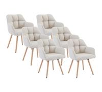 PASCAL MORABITO Vente-Unique - Lot de 6 chaises avec accoudoirs - Tissu et Bois de hêtre - Beige - PEGA - Salle à Manger - Scandinave