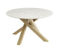 PASCAL MORABITO Vente-Unique - Table à Manger Ronde 4 Personnes en céramique et métal doré - Effet marbre Blanc - LENUMIA