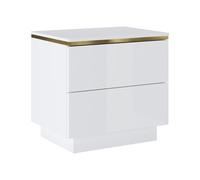 PASCAL MORABITO Vente-Unique - Table de Chevet avec 2 tiroirs - Blanc Brillant et doré - VUKIA