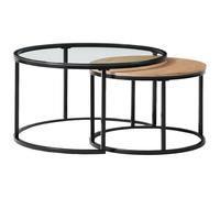 PASCAL MORABITO Vente-Unique - Tables Basses gigognes placage chêne, Verre trempé et métal Noir - Transparent et Naturel - REMINA