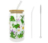 Pascal Verres avec Couvercle et Paille 500 ml, Caméléon Gobelet en Verre, Pascal Caméléon Réutilisables Verres en Verre pour Thé, Boissons, Jus, Cadeaux pour Femmes, Café glacé, Smoothie, Thé froid