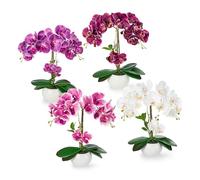 PASCH Ensemble de 4 orchidées artificielles en pots en céramique brillante (40 cm), fleurs artificielles en pot, fleurs artificielles comme de vraies, orchidées artificielles en pot, fleurs