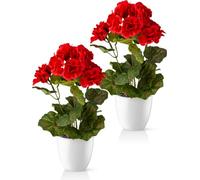 PASCH® Géraniums artificiels dans un pot en céramique brillante | Fleurs artificielles en pot | Fleurs artificielles comme de vraies fleurs | Fleurs artificielles comme de vraies fleurs (rouge, 2