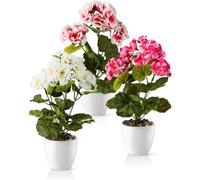 PASCH® Géraniums artificiels dans un pot en céramique brillante | Fleurs artificielles en pot | Fleurs artificielles comme de vraies | Fausses fleurs | Fleurs artificielles comme de vraies (jeu de