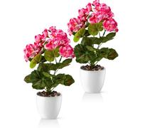 PASCH® Géraniums artificiels dans un pot en céramique brillante | Fleurs artificielles en pot | Fleurs artificielles comme de vraies fleurs | Fleurs artificielles comme de vraies fleurs (rose, 2