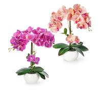 PASCH Lot de 2 fleurs artificielles dans des pots en céramique brillante (40 cm) | fleurs artificielles en pots