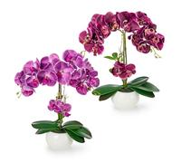 PASCH Lot de 2 Orchidées Artificielles Dans Des Pots En Céramique Brillante (40 cm) | Fleurs Artificielles En Pots