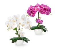 PASCH Lot de 2 Orchidées Artificielles Dans Des Pots En Céramique Brillante (40 cm) | Fleurs Artificielles En Pots