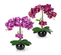 PASCH® Lot de 2 Orchidées Artificielles Dans Des Pots En Céramique Brillante (40 cm) | Fleurs Artificielles En Pot