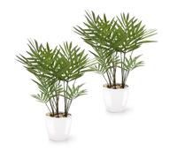 PASCH® Lot de 2 palmiers artificiels Areca (25 cm) dans des pots en céramique blanche : Plantes artificielles comme de vraies | Plantes artificielles en pot | Fausse plante | Palmier artificiel |
