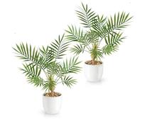 PASCH® Lot de 2 palmiers artificiels Areca (35 cm) dans des pots en céramique blancs : plantes artificielles comme de vraies plantes en pot | faux plant | palmier artificiel | fleurs artificielles en