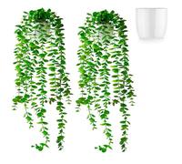 PASCH® Lot de 2 plantes artificielles en forme d'eucalyptus (60 cm) dans un pot en céramique blanc : plantes artificielles suspendues | plantes artificielles suspendues dans un pot (plantes