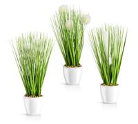 PASCH® Lot de 3 herbes artificielles en pot de céramique blanc (31 cm) : Herbes artificielles | Herbe artificielle | Plante artificielle en herbe | Herbe décorative | Plantes artificielles comme du