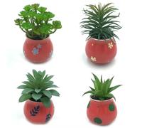 PASCH® Lot de 4 plantes succulentes artificielles dans des pots en céramique peints à la main : décoration pour salon, salle de bain, bureau | petites plantes artificielles