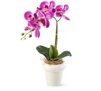 PASCH® Orchidées artificielles dans des pots en céramique brillante (46 cm) | Fleurs artificielles en pot | Fleurs artificielles comme de vraies | Orchidées artificielles en pot (violet)