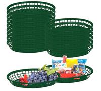 Pasdrucn 15 Pièces Paniers Ovales en Plastique pour Restauration Rapide, Barquette Frite, Porte Burger, Paniers De Service en Plastique pour Frites, Sandwichs, Hamburgers (Vert)