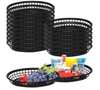Pasdrucn 15 Pièces Paniers Ovales en Plastique pour Restauration Rapide, Barquette Frite, Porte Burger, Paniers De Service en Plastique pour Frites, Sandwichs, Hamburgers (Noir)