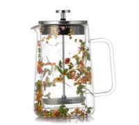 Pasdrucn 1L Français Presse Café En Verre Avec Décoration De Fleurs Séchées, French Press Cafetière À Piston En Verre Borosilicate Und Acier Inoxydable Pour Café Thé, Français Presse Café En Verre (B)