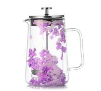 Pasdrucn 1L Français Presse Café En Verre Avec Décoration De Fleurs Séchées, French Press Cafetière À Piston En Verre Borosilicate Und Acier Inoxydable Pour Café Thé, Français Presse Café En Verre (C)