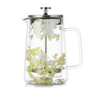 Pasdrucn 1L Français Presse Café En Verre Avec Décoration De Fleurs Séchées, French Press Cafetière À Piston En Verre Borosilicate Und Acier Inoxydable Pour Café Thé, Français Presse Café En Verre (D)