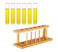 Pasdrucn 27ml Tubes à Essai Verres à Shooter avec Socle en Bambou, 6/8/12 Pièces Verres à Shooter Amusants avec Porte-Tubes à Essai, Verres à Shooter Chimie pour Fêtes, Bar (6 grilles)