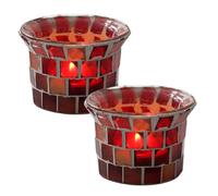 Pasdrucn 2Pcs Mosaïque Photophore Bougie Décoration De Maison, 6x6x4.5cm Bougeoir en Verre Coloré Bougeoir Verre Pied, Photophore Bougeoir en Verre Coloré (Rouge)