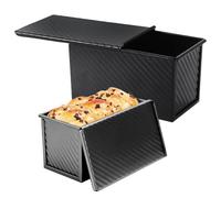 Pasdrucn 2Pcs Moule A Pate En Croute, Moule Pate En Croute, Moules à Pain Avec Couvercle, Moule A Pain De Mie, Moule Pain De Mie Avec Couvercle, Moule Brioche, Moules à Pain Antiadhésifs (Noir)