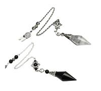 Pasdrucn 2Pcs Pendule Divinatoire De Radiesthésie En Cristal De Roche, Pierres Thérapeutiques, Pendule De Thot Pour Reiki Healing Dowsing Scrying Balance Bracelet (Eau blanche+Obsidienne)