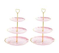 Pasdrucn 2Pcs Plastique Plateau Support Gateau, Presentoir Aperitif Buffet, Support Gateau Rond, Présentoir À Desserts Réutilisable pour Mariage, Décoration De Tea Party (Rose)
