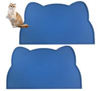Pasdrucn 2Pcs Tapis Gamelle Chien Et Chat, Tapis pour Gamelle Chien, Tapis Gamelle Chat Et Chien, Tapis Chat Gamelle, Tapis pour Chat, Tapis Silicone Bol Antidérapant Tapis De Nourriture (Bleu)