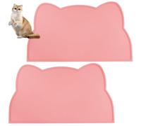 Pasdrucn 2Pcs Tapis Gamelle Chien Et Chat, Tapis pour Gamelle Chien, Tapis Gamelle Chat Et Chien, Tapis Chat Gamelle, Tapis pour Chat, Tapis Silicone Bol Antidérapant Tapis De Nourriture (Rose)