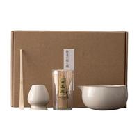 Pasdrucn 4 Pcs Service À Thé Japonais, Matcha Whisk Set Matcha Bowl, Support De Fouet À Matcha Kit, Set Fouet À Matcha, Ensemble De Fouet À Matcha,Ensemble Bol À Whisky Matcha (Beige)
