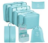 Pasdrucn 8Pcs Organisateur Valise Cabine, Sac Rangement Valise Organisateur, Organisateur De Valise, Packing Cubes De Voyage Pochette, Organiseurs De Bagage pour Voyage, Organisateur De Sac (Bleu)