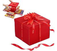 Pasdrucn Boîte surprise avec ruban adhésif et ruban, boîte cadeau créative à 6 couches, boîte cadeau faite à la main pour la Saint-Valentin, un anniversaire, un anniversaire de mariage (rouge)