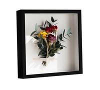 Pasdrucn Cadre Photo Blanc 20x20 Cm, Cadre Photo Souvenirs Profond De 5 Cm, Cadre D'objet 3D en Bois, Cadre Photo Profond à Remplir (Les Fleurs Ne sont Pas Incluses dans Le Cadre Photo) (Noir)