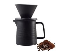 Pasdrucn Filtre à café en porcelaine avec verseuse de 500 ml (convient pour le papier filtrant de taille 1), petite cafetière avec filtre, filtre à café réutilisable (noir)