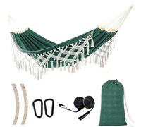 Pasdrucn Hamac Exterieur, Hamac Suspendu avec Sangle Hamac, Hamac avec Support, Hamac De Jardin avec Tige en Bois, Hamac À Macramé De Bohême, Toile Hamac Exterieur (Vert)
